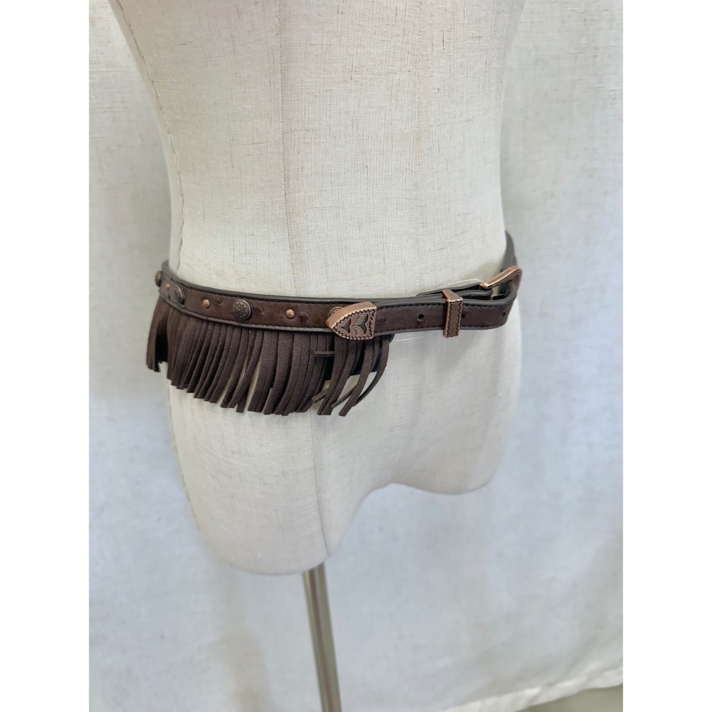 Silver Strike Brown Leather Fringe Belt Western Studded Boot Bracelet NWT